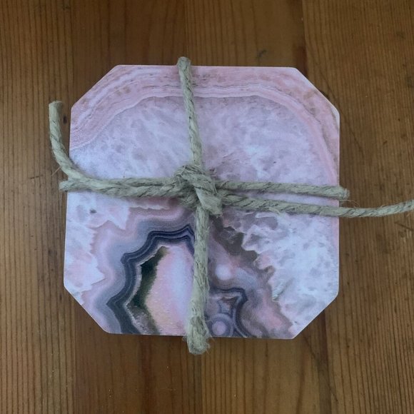 Deny Designs set of 4 square coasters pink marbed quartz mineral design - Picture 3 of 3